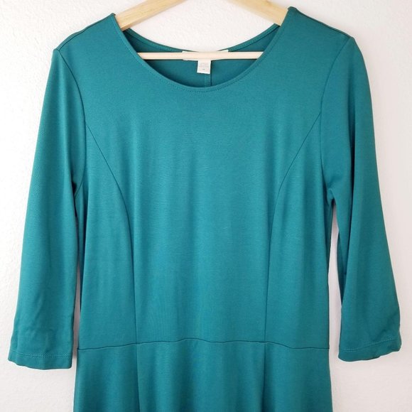 Lark & Ro 3/4 Sleeve Fit and Flare Dress Green - Picture 2 of 11